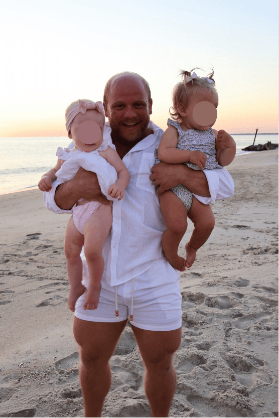 James with his family on the beach